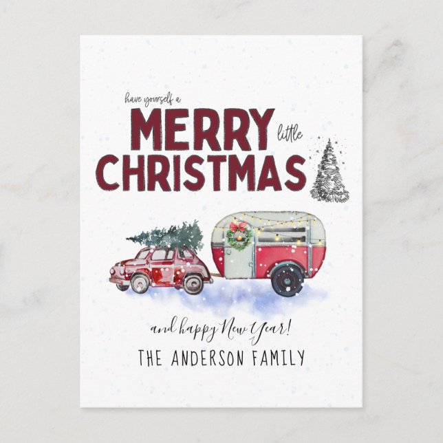 Carte de Noël vintage de camping-car rouge (Devant)