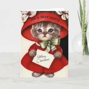 Carte de Noël vintage de chat pour la tante
