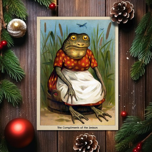 Carte de Noël vintage de dame grenouille étrange (Créateur téléchargé)