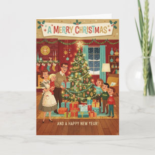 Carte de Noël vintage de l'arbre de la famille