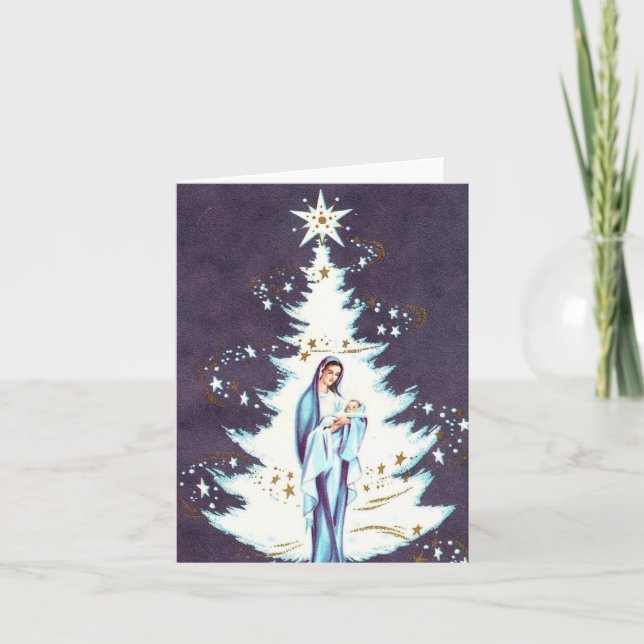 Carte de Noël vintage de mère et enfant (Devant)