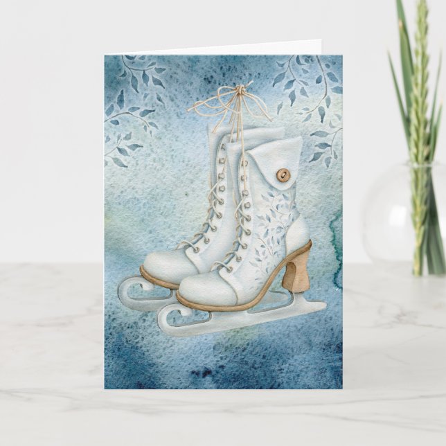 Carte de Noël vintage de patin à glace (Devant)