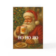 Carte de Noël vintage de Père Noël buvant du cacao