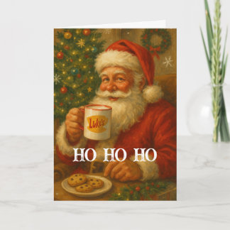 Carte de Noël vintage de Père Noël buvant du cacao
