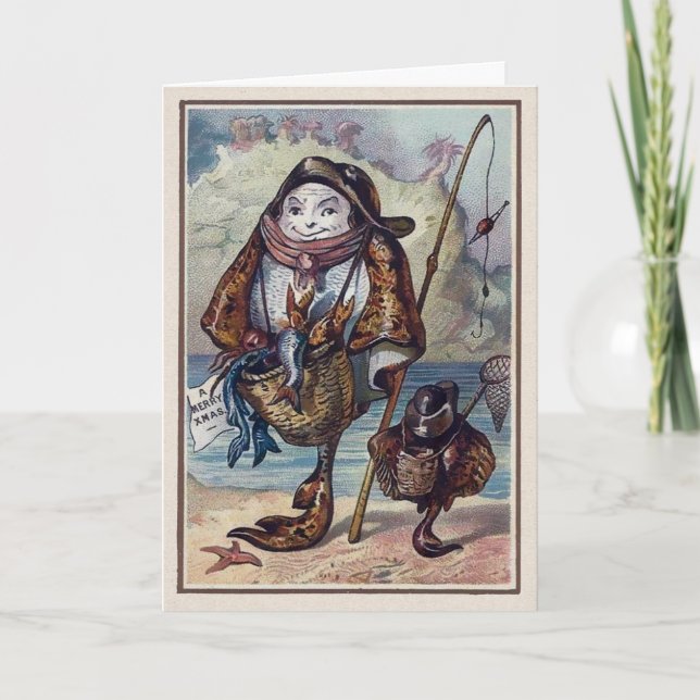 Carte de Noël vintage de poisson victorien (Devant)