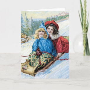 Carte de Noël Vintage dormant dans la neige