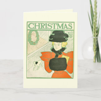 Carte de Noël Vintage Edward Penfield Lady in Red