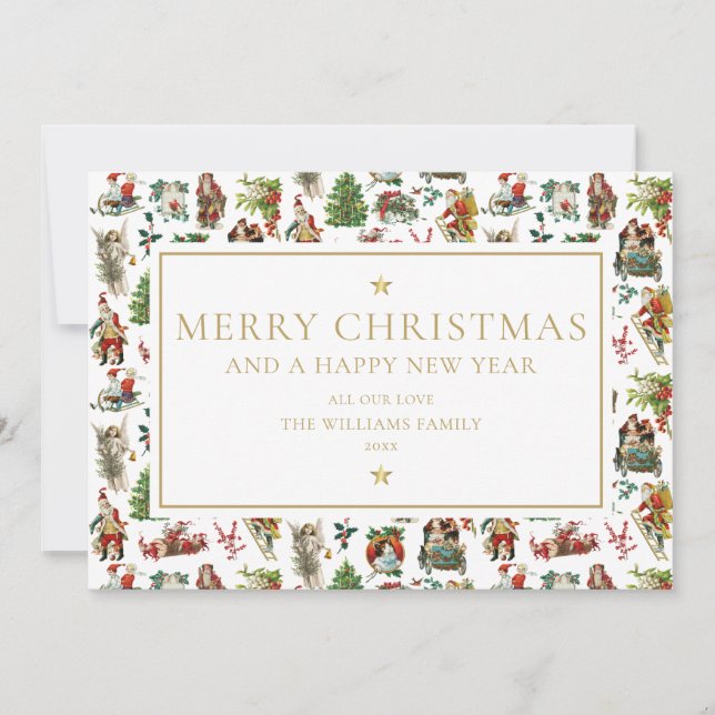 Carte de Noël vintage élégante dorée (Devant)