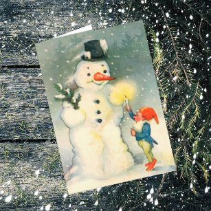 Carte de Noël Vintage Elf et Snowman