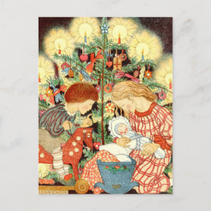 Carte de Noël Vintage   Enfants de l'arbre de Noël