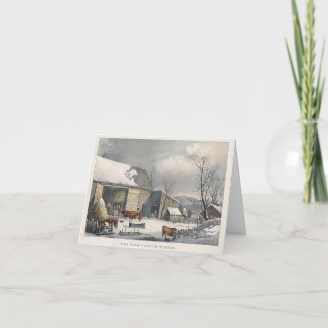 Carte de Noël Vintage FARMYARD EN HIVER (1861) (Devant)