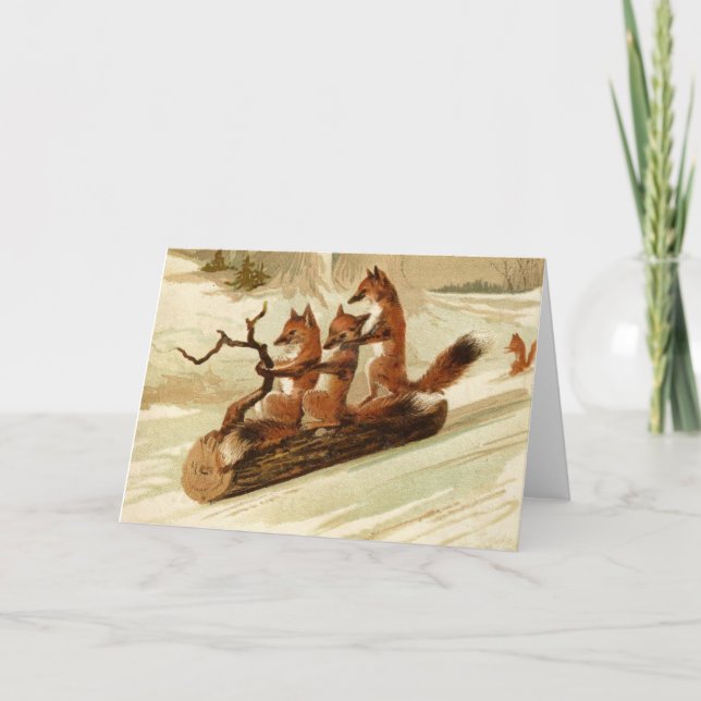 Carte de Noël vintage Foxes couchage (Devant)