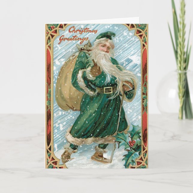 Carte de Noël Vintage Green Père Noël (Devant)