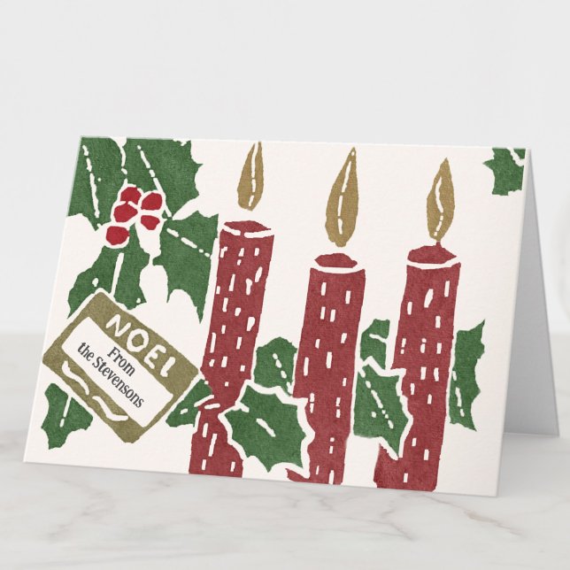 Carte de Noël vintage impression linogravure Bougi (Créateur téléchargé)