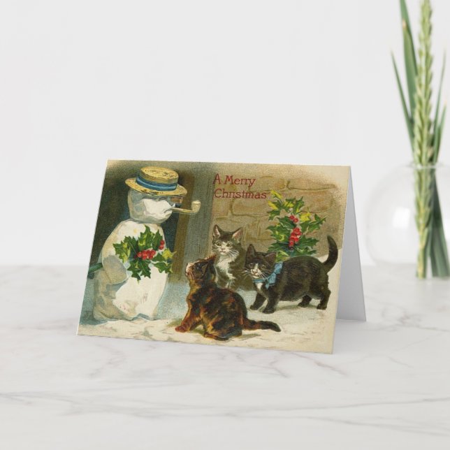 Carte de Noël vintage Kittens Snowman (Devant)