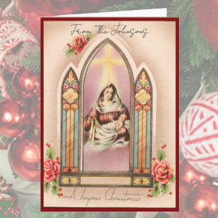 Carte de Noël vintage Madonna Nom personnalisé Int