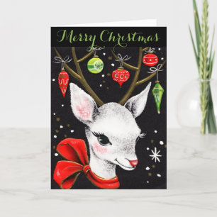 Carte de Noël vintage mignonne, cerf de bébé migno