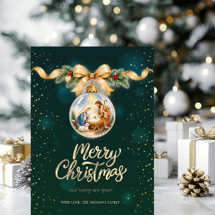 Carte de Noël vintage Nativité Boule Verte