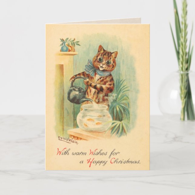 Carte de Noël vintage Naughty Kitten (Devant)
