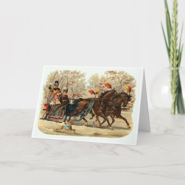 Carte de Noël Vintage Noël en traîneau (Devant)