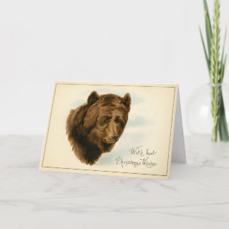 Carte de Noël vintage ours brun