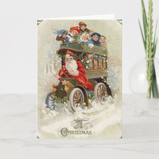 Carte de Noël Vintage | Père Noël automobile vinta (Devant)
