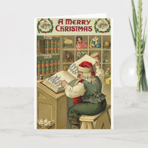 Carte de Noël vintage Père Noël Checking List