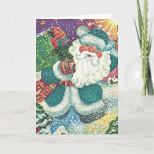 Carte de Noël vintage   Père Noël dans la neige