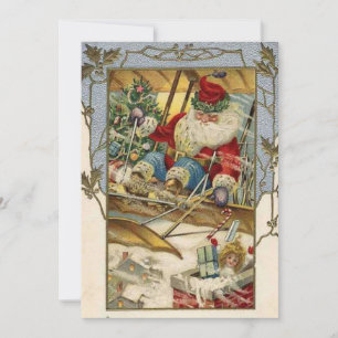 Carte de Noël Vintage   Père Noël dans un avion