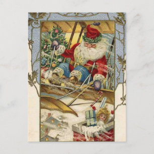 Carte de Noël Vintage   Père Noël dans un avion