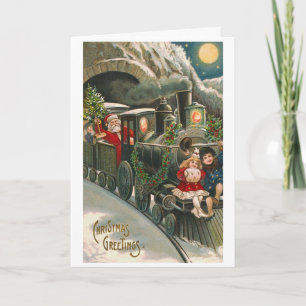 Carte de Noël Vintage "Père Noël en train"