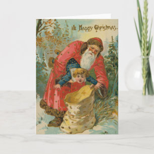 Carte de Noël vintage, Père Noël, Enfant turbulent