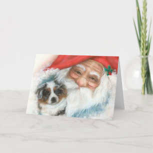 Carte de Noël Vintage~Père Noël et Bordure Collie