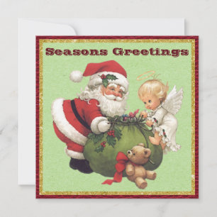 Carte de Noël vintage Père Noël et Little Angel Fl