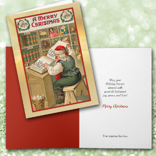 Carte de Noël Vintage père Noël List