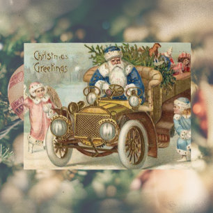 Carte de Noël Vintage   Père Noël vintage car Cher