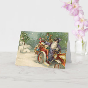 Carte de Noël Vintage   Père Noël vintage car Snow