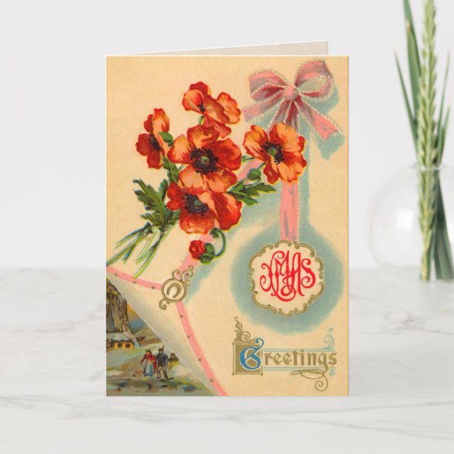 Carte de Noël vintage Poppies (Devant)