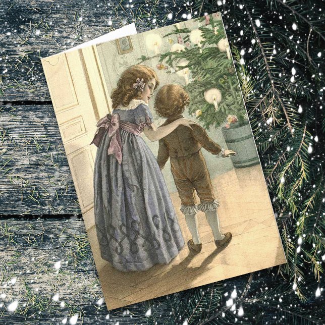 Carte de Noël vintage pour enfants et arbres (Créateur téléchargé)