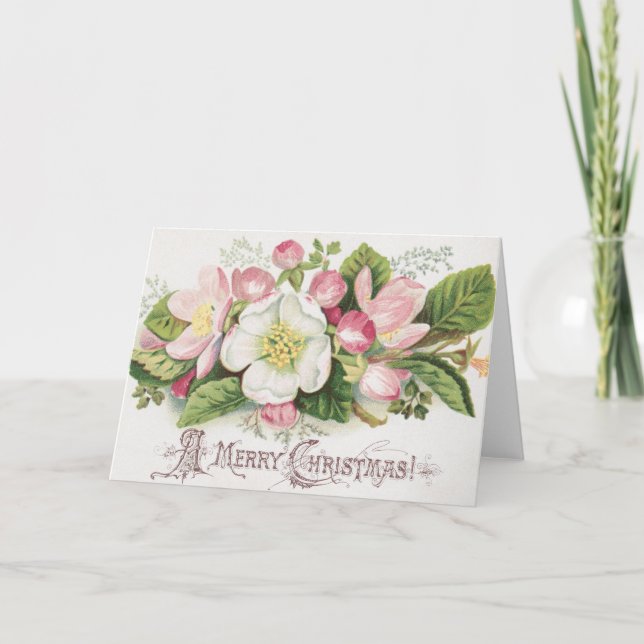 Carte de Noël vintage rétro, fleurs de pommier (Devant)