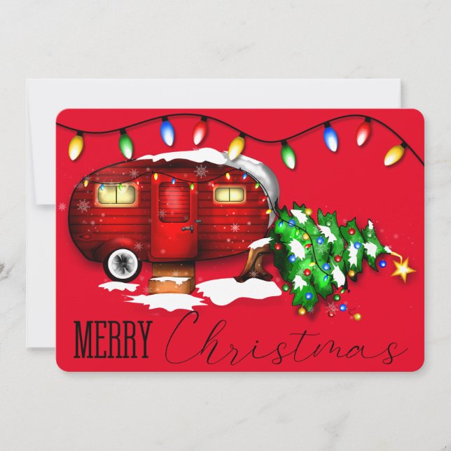 Carte de Noël vintage Retro Red Camper (Devant)