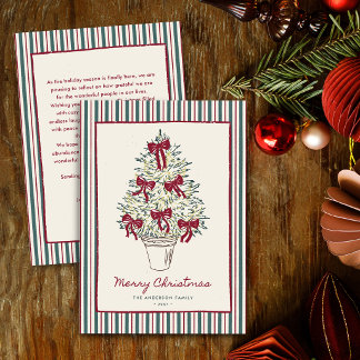 Carte de Noël vintage rouge et vert rayée sans pho