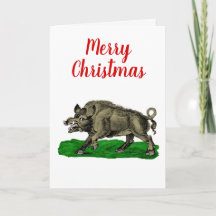 Carte de Noël vintage sanglier dessin NB #3C