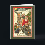 Carte de Noël Vintage Train Santa Claus<br><div class="desc">Illustration vintage de Jolly Old St. Nick, ou Père Noël comme nous le connaissons et l'aimons, dans un train, entouré d'enfants! Les magnifiques cartes de Noël donnent une sensation de fête à l'ancienne. Disponible sur deux tailles de cartes avec enveloppes, ou sur cartes postales. Achetez un ou cent ou plus...</div>