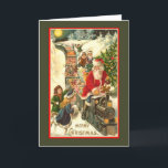 Carte de Noël Vintage Train Santa Claus<br><div class="desc">Illustration vintage de Jolly Old St. Nick, ou Père Noël comme nous le connaissons et l'aimons, dans un train, entouré d'enfants! Les magnifiques cartes de Noël donnent une sensation de fête à l'ancienne. Disponible sur deux tailles de cartes avec enveloppes, ou sur cartes postales. Achetez un ou cent ou plus...</div>