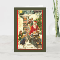 Carte de Noël Vintage Train Santa Claus