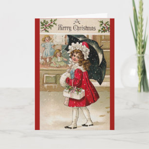 Carte de Noël vintage Umbrella Girl