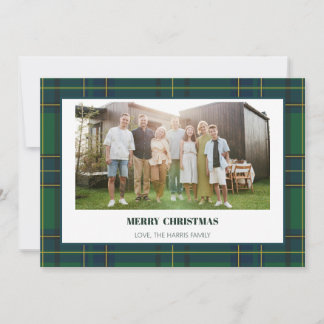 Carte de Noël vintage verte à carreaux avec photo