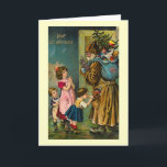 Carte de Noël Vintage "Vive St. Nicolas"<br><div class="desc">Conçu par Susan Epps Oliver. "Vive St. Nicolas" Carte de Noël vintage. L'image montre St Nicolas avec un sac rempli de jouets et trois enfants attendant leurs cadeaux de Noël. Une petite fille jette un oeil dans sa poche pour voir ce qu'elle peut trouver.</div>