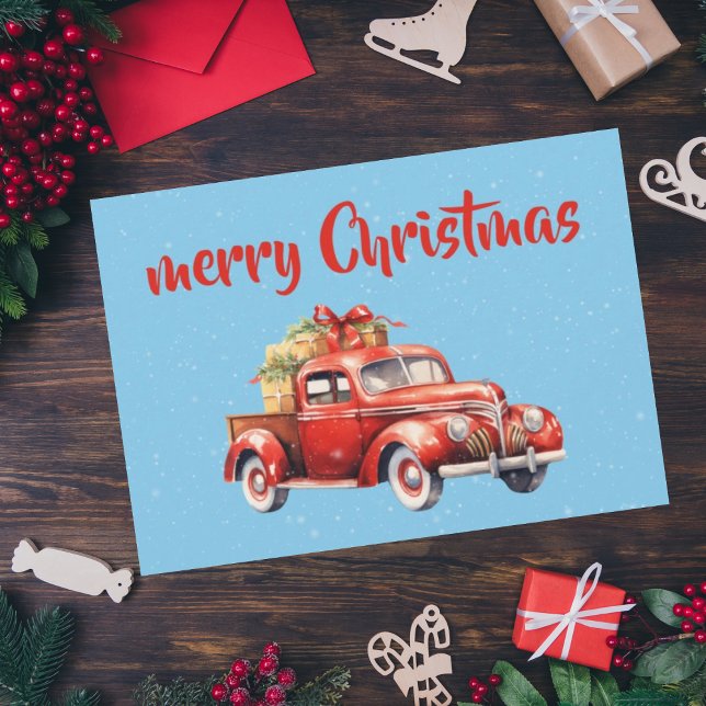 Carte de Noël Vintage voiture rouge design rustiqu (Créateur téléchargé)